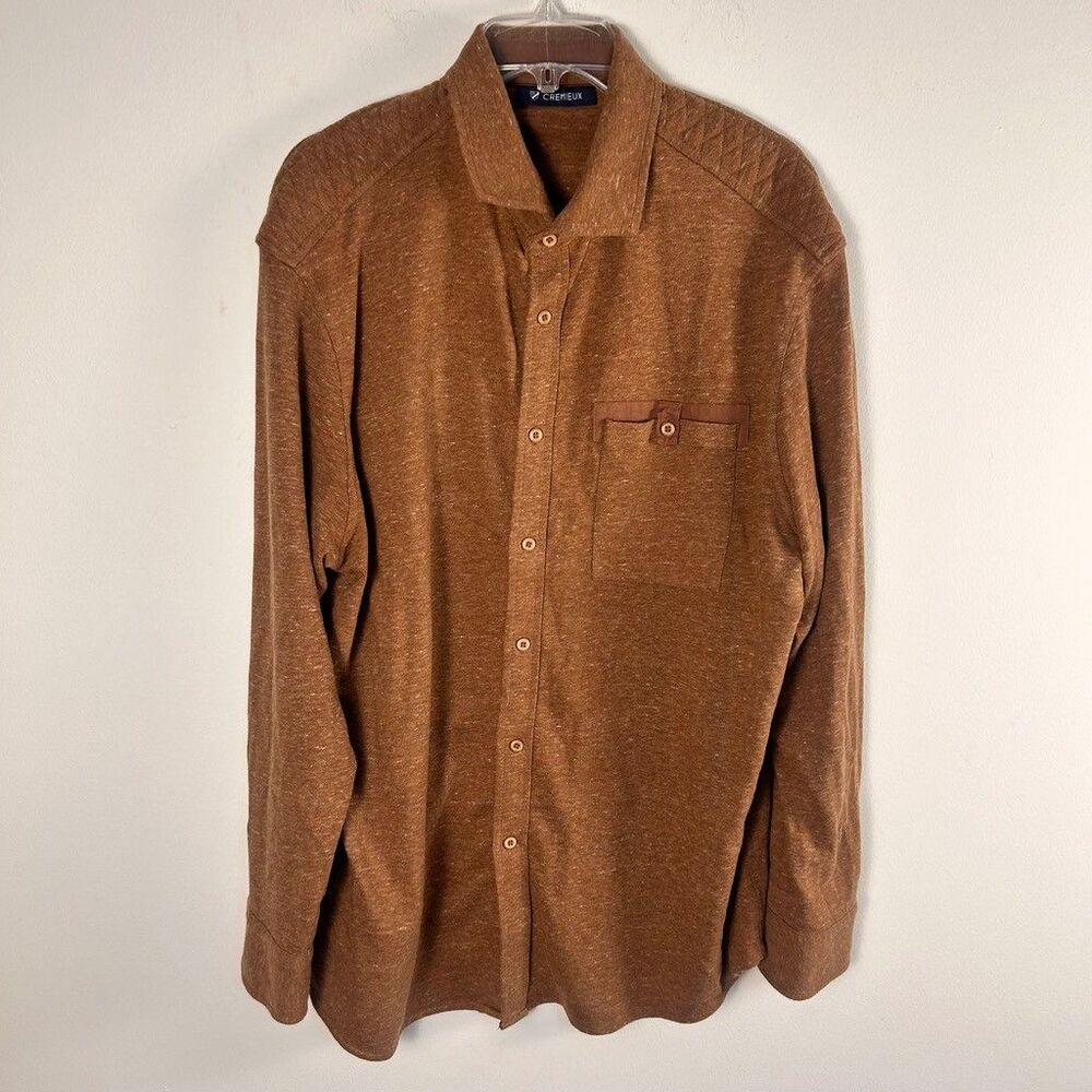 Cremieux Shirt Mens XXL Brown Long Sleeve Button Up Quilted Shoulder Cotton